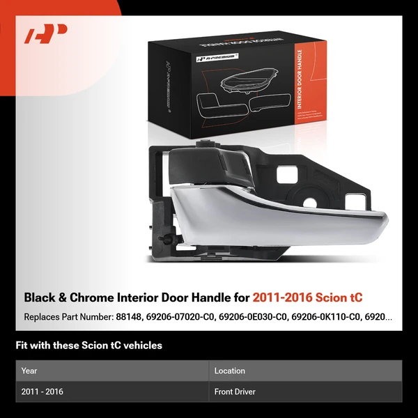 Black & Chrome Interior Door Handle for 2011-2016 Scion tC