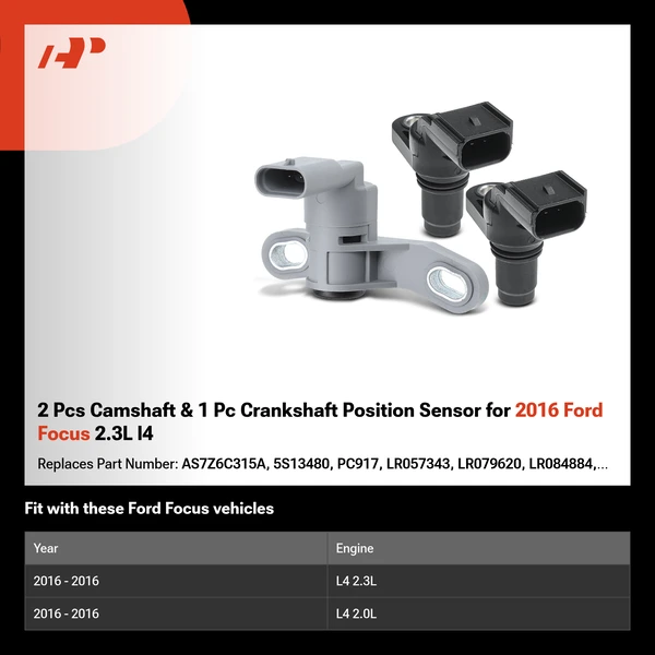 2 Pcs Camshaft & 1 Pc Crankshaft Position Sensor for 2016 Ford Focus 2.3L l4