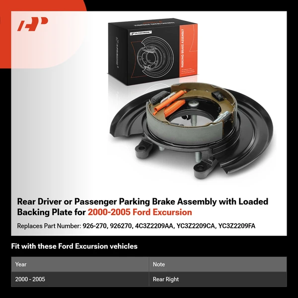 Rear Driver or Passenger Parking Brake Assembly with Loaded Backing Plate for 2000-2005 Ford Excursion