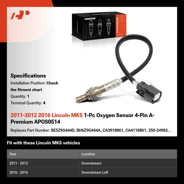 2011-2012 2016 Lincoln MKS 1-Pc Oxygen Sensor 4-Pin A-Premium APOS0514