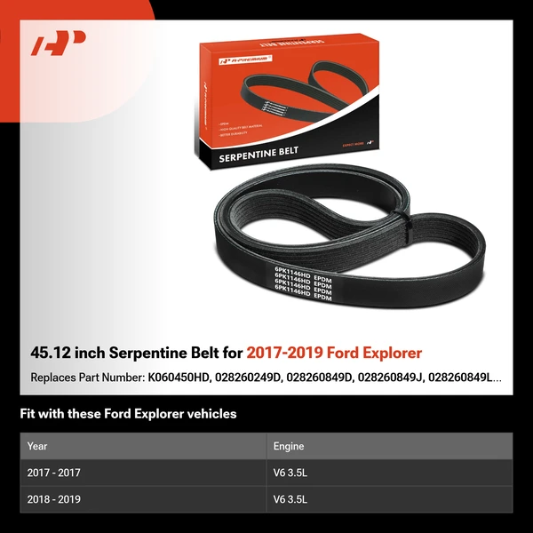 45.12 inch Serpentine Belt for 2017-2019 Ford Explorer