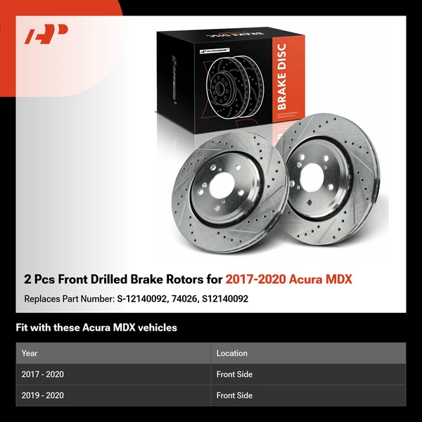 2 Pcs Front Drilled Brake Rotors for 2017-2020 Acura MDX
