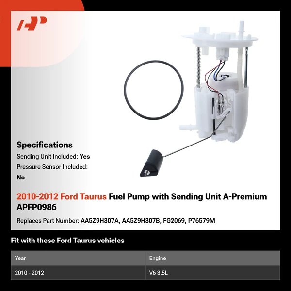 2010-2012 Ford Taurus Fuel Pump with Sending Unit A-Premium APFP0986