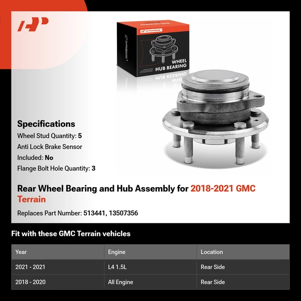 Rear Wheel Bearing and Hub Assembly for 2018-2021 GMC Terrain