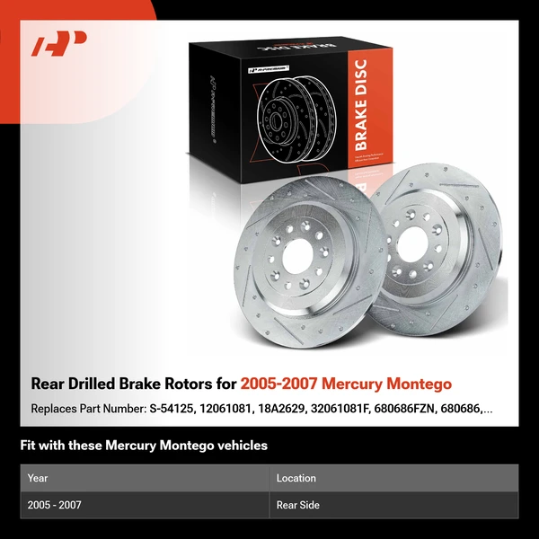 Rear Drilled Brake Rotors for 2005-2007 Mercury Montego