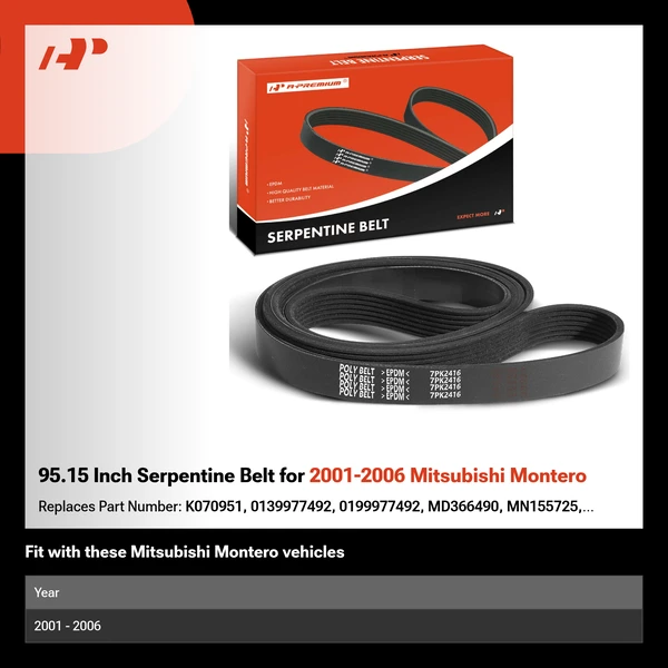 95.15 Inch Serpentine Belt for 2001-2006 Mitsubishi Montero