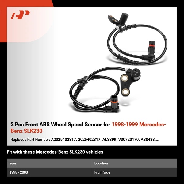 2 Pcs Front ABS Wheel Speed Sensor for 1998-1999 Mercedes-Benz SLK230