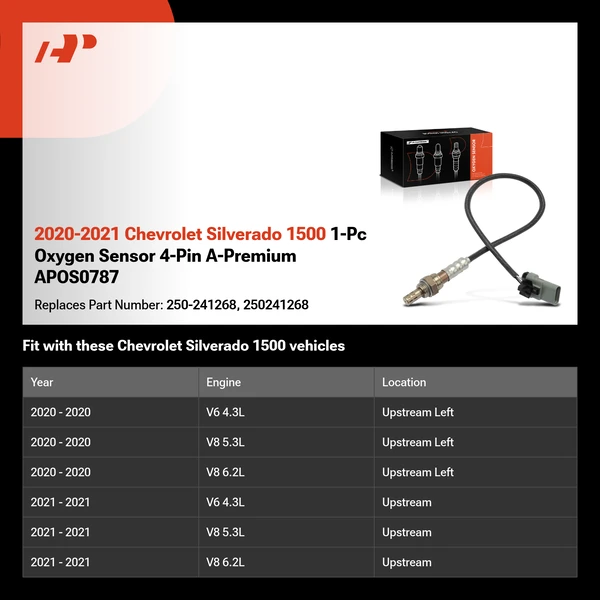 2020-2021 Chevrolet Silverado 1500 1-Pc Oxygen Sensor 4-Pin A-Premium APOS0787