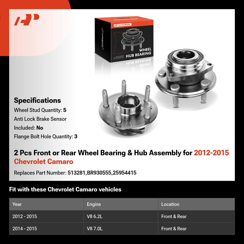 2 Pcs Front or Rear Wheel Bearing & Hub Assembly for 2012-2015 Chevrolet Camaro