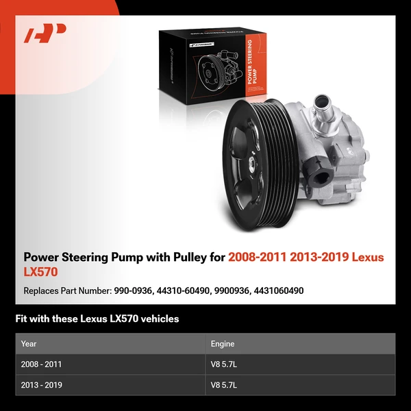 Power Steering Pump with Pulley for 2008-2011 2013-2019 Lexus LX570