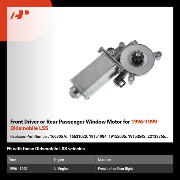 Front Driver or Rear Passenger Window Motor for 1996-1999 Oldsmobile LSS