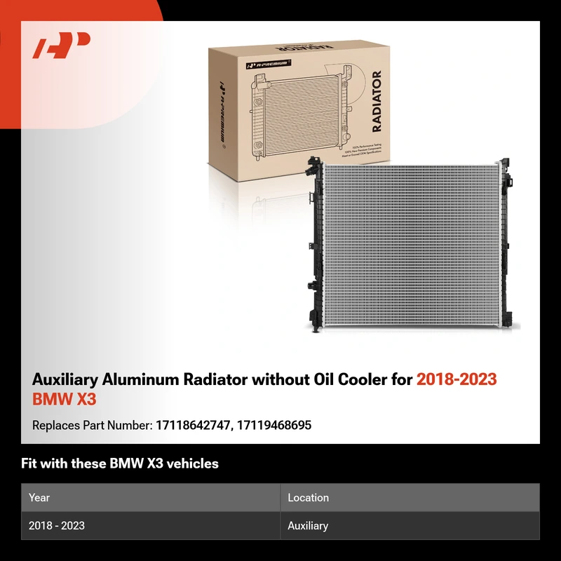 Auxiliary Aluminum Radiator without Oil Cooler for 2018-2023 BMW X3