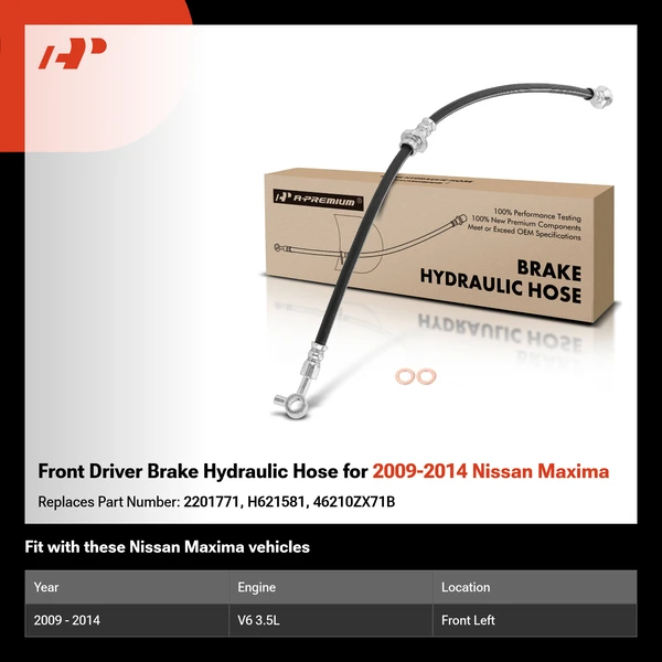 Front Driver Brake Hydraulic Hose for 2009-2014 Nissan Maxima
