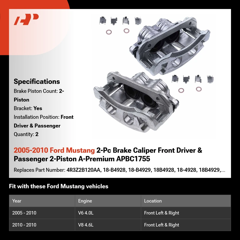 2005-2010 Ford Mustang 2-Pc Brake Caliper Front Driver & Passenger 2-Piston A-Premium APBC1755