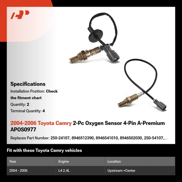 2004-2006 Toyota Camry 2-Pc Oxygen Sensor 4-Pin A-Premium APOS0977