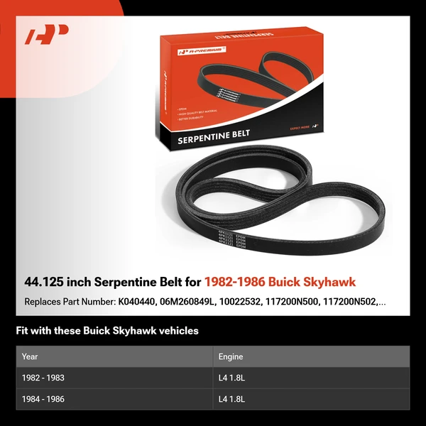 44.125 inch Serpentine Belt for 1982-1986 Buick Skyhawk