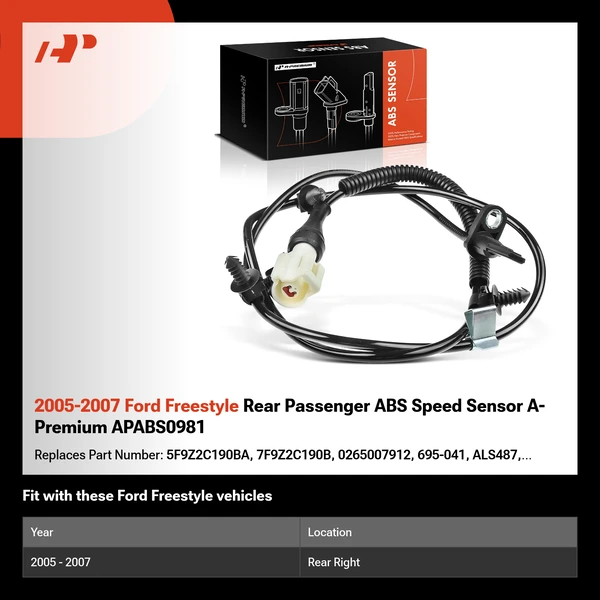 2005-2007 Ford Freestyle Rear Passenger ABS Speed Sensor A-Premium APABS0981