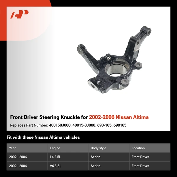 Front Driver Steering Knuckle for 2002-2006 Nissan Altima