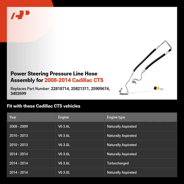 Power Steering Pressure Line Hose Assembly for 2008-2014 Cadillac CTS