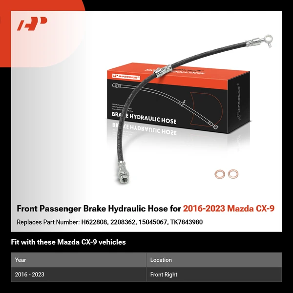 Front Passenger Brake Hydraulic Hose for 2016-2023 Mazda CX-9