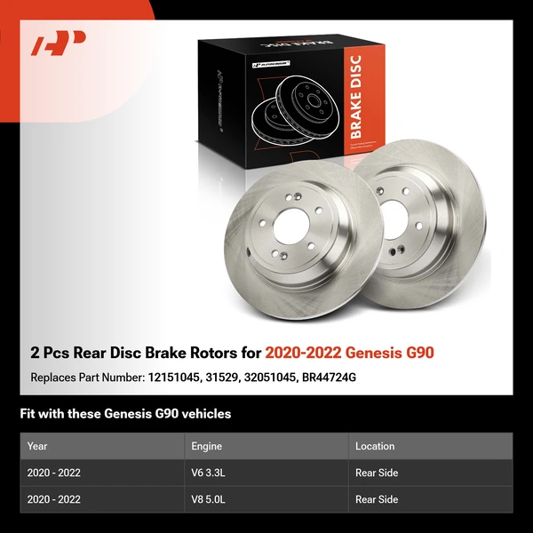 2 Pcs Rear Disc Brake Rotors for 2020-2022 Genesis G90