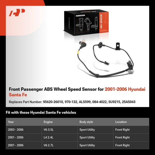 Front Passenger ABS Wheel Speed Sensor for 2001-2006 Hyundai Santa Fe