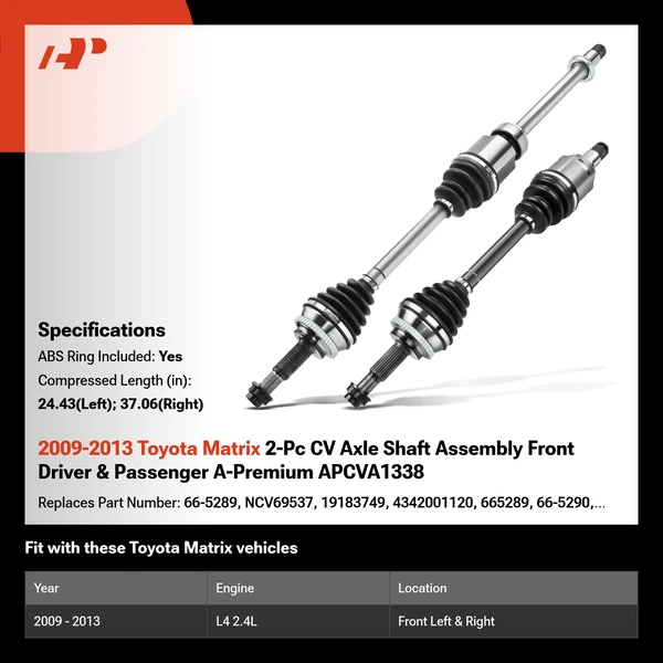 2009-2013 Toyota Matrix 2-Pc CV Axle Shaft Assembly Front Driver & Passenger A-Premium APCVA1338