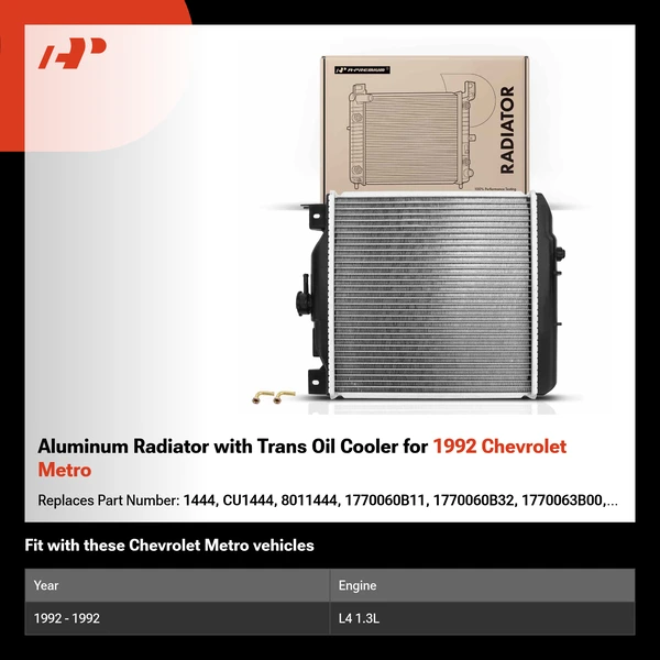 Aluminum Radiator with Trans Oil Cooler for 1992 Chevrolet Metro