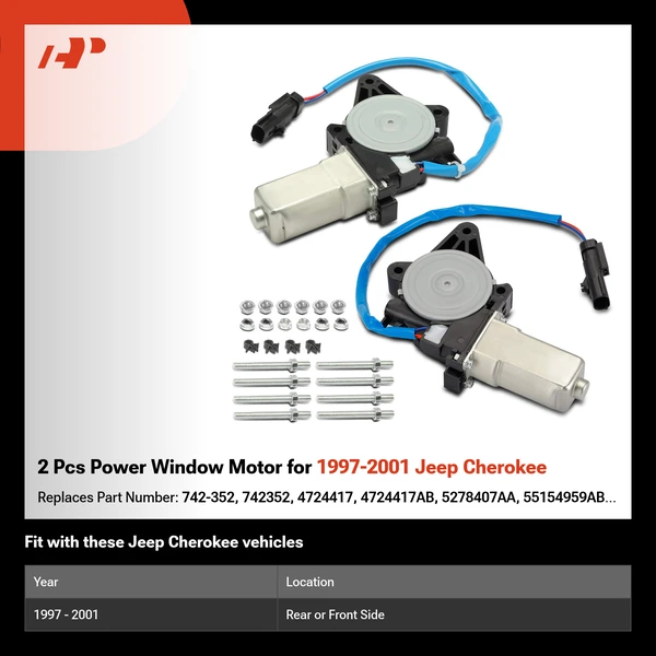 2 Pcs Power Window Motor for 1997-2001 Jeep Cherokee