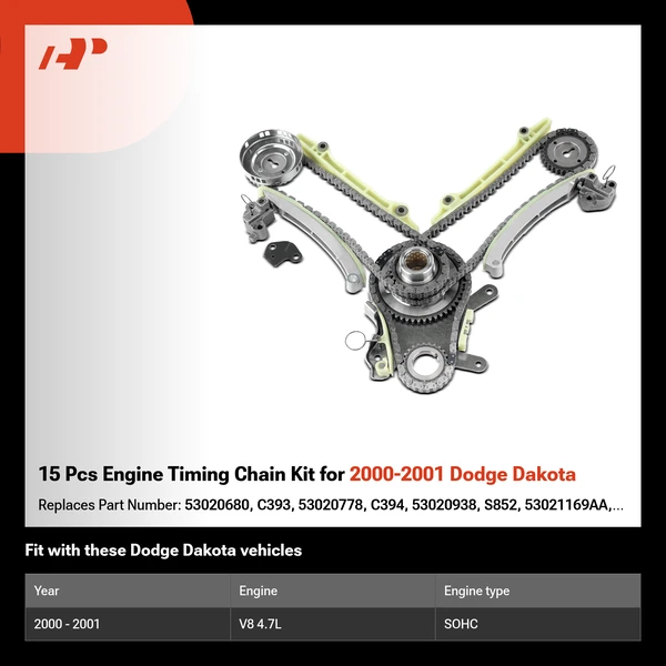 15 Pcs Engine Timing Chain Kit for 2000-2001 Dodge Dakota