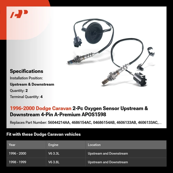 1996-2000 Dodge Caravan 2-Pc Oxygen Sensor Upstream & Downstream 4-Pin A-Premium APOS1598