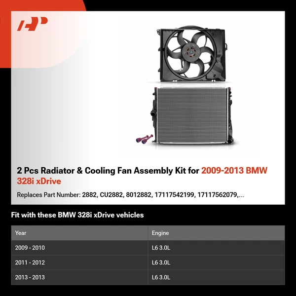 2 Pcs Radiator & Cooling Fan Assembly Kit for 2009-2013 BMW 328i xDrive