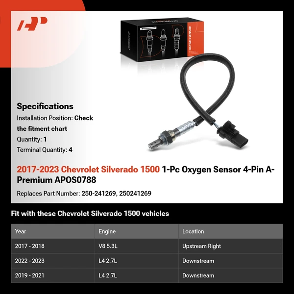 2017-2023 Chevrolet Silverado 1500 1-Pc Oxygen Sensor 4-Pin A-Premium APOS0788