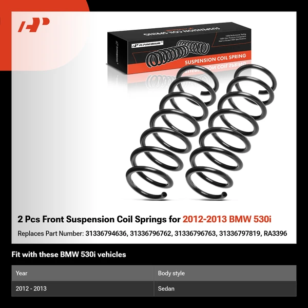 2 Pcs Front Suspension Coil Springs for 2012-2013 BMW 530i
