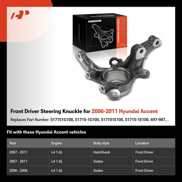 Front Driver Steering Knuckle for 2006-2011 Hyundai Accent