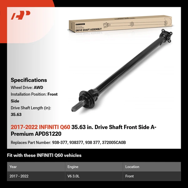 2017-2022 INFINITI Q60 35.63 in. Drive Shaft Front Side A-Premium APDS1220