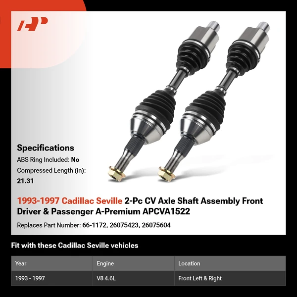 1993-1997 Cadillac Seville 2-Pc CV Axle Shaft Assembly Front Driver & Passenger A-Premium APCVA1522