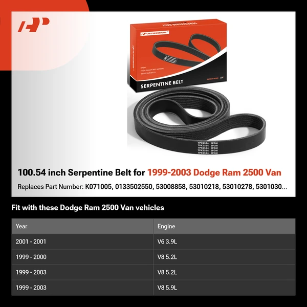 100.54 inch Serpentine Belt for 1999-2003 Dodge Ram 2500 Van