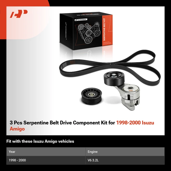 3 Pcs Serpentine Belt Drive Component Kit for 1998-2000 Isuzu Amigo