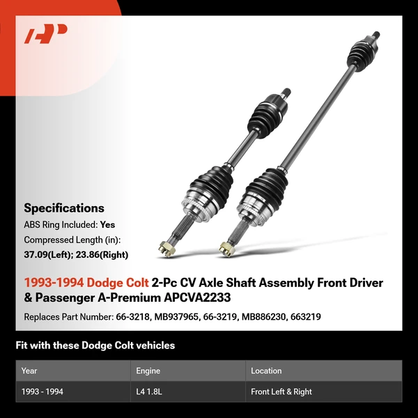 1993-1994 Dodge Colt 2-Pc CV Axle Shaft Assembly Front Driver & Passenger A-Premium APCVA2233