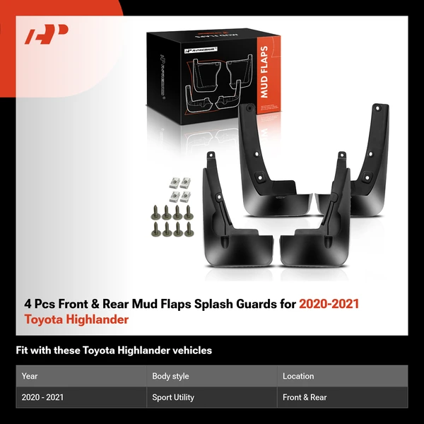 4 Pcs Front & Rear Mud Flaps Splash Guards for 2020-2021 Toyota Highlander