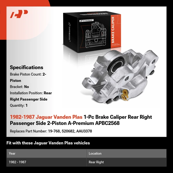 1982-1987 Jaguar Vanden Plas 1-Pc Brake Caliper Rear Right Passenger Side 2-Piston A-Premium APBC2568