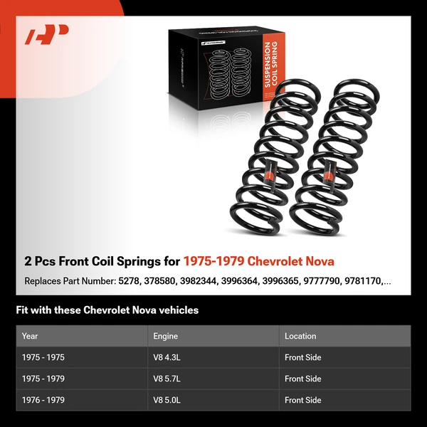 2 Pcs Front Coil Springs for 1975-1979 Chevrolet Nova