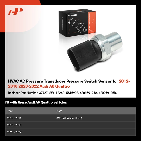 HVAC AC Pressure Transducer Pressure Switch Sensor for 2012-2018 2020-2022 Audi A8 Quattro