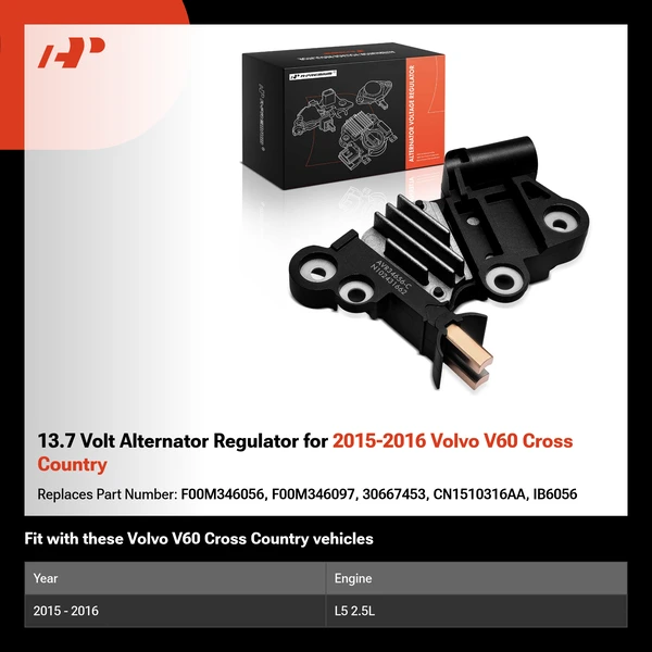 13.7 Volt Alternator Regulator for 2015-2016 Volvo V60 Cross Country