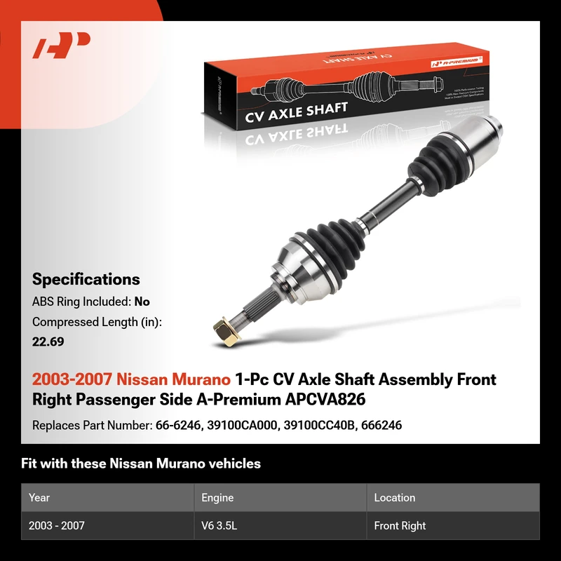 2003-2007 Nissan Murano 1-Pc CV Axle Shaft Assembly Front Right Passenger Side A-Premium APCVA826