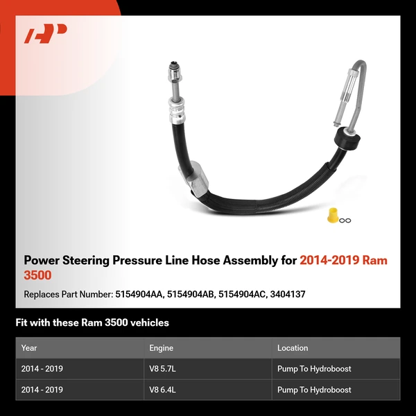 Power Steering Pressure Line Hose Assembly for 2014-2019 Ram 3500
