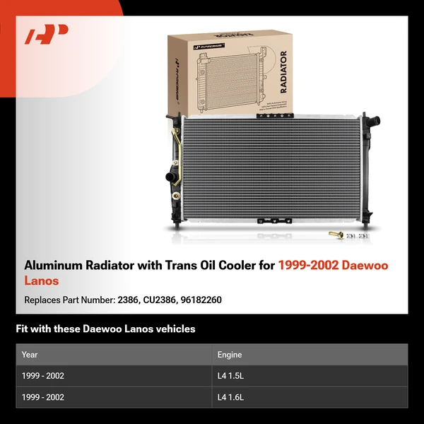 Aluminum Radiator with Trans Oil Cooler for 1999-2002 Daewoo Lanos