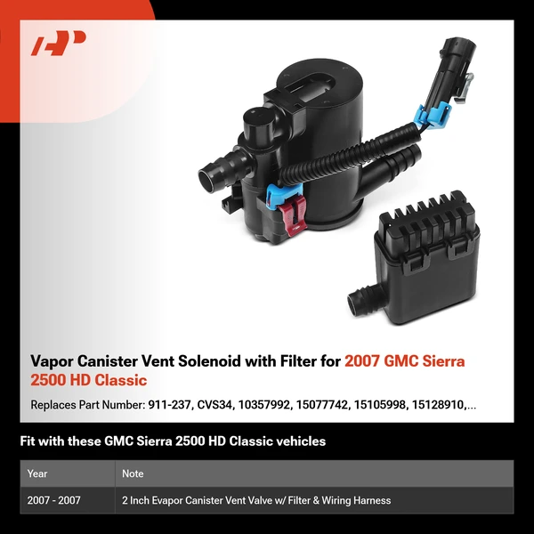 Vapor Canister Vent Solenoid with Filter for 2007 GMC Sierra 2500 HD Classic