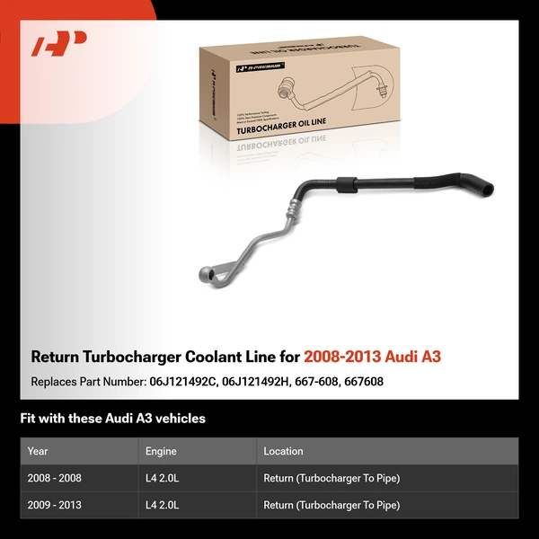 Return Turbocharger Coolant Line for 2008-2013 Audi A3